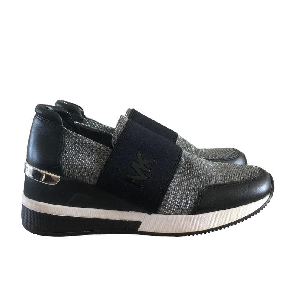 Michael Kors Black & Silver Felix Leather‎ Trainer Sneakers 6
